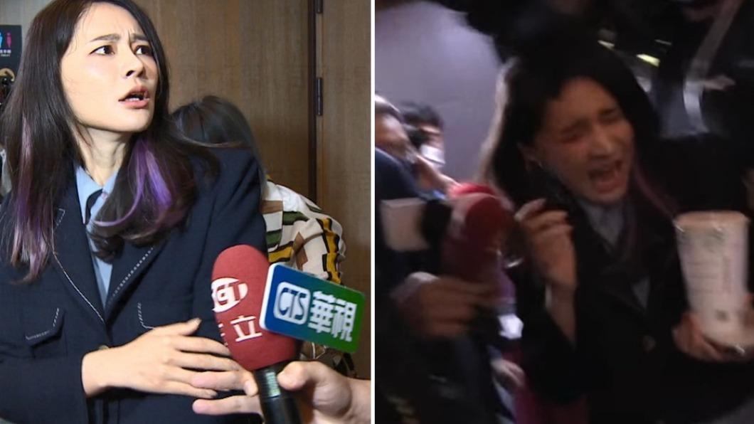 民進黨立委賴品妤在媒體追訪途中摔倒。（圖／TVBS、翻攝黃揚明臉書）