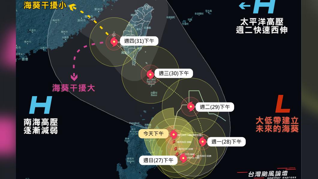 氣象粉專說明蘇拉颱風路徑。（圖／翻攝台灣颱風論壇｜天氣特急）