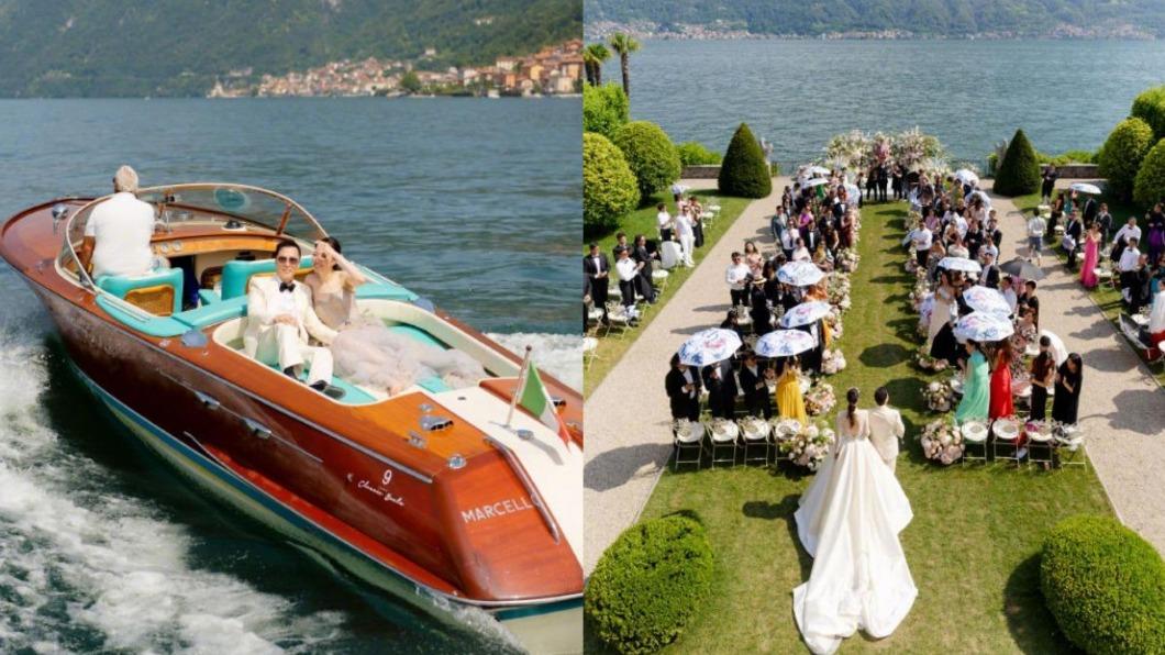 甄子丹在義大利科莫湖補辦婚禮。（圖／翻攝自甄子丹微博）