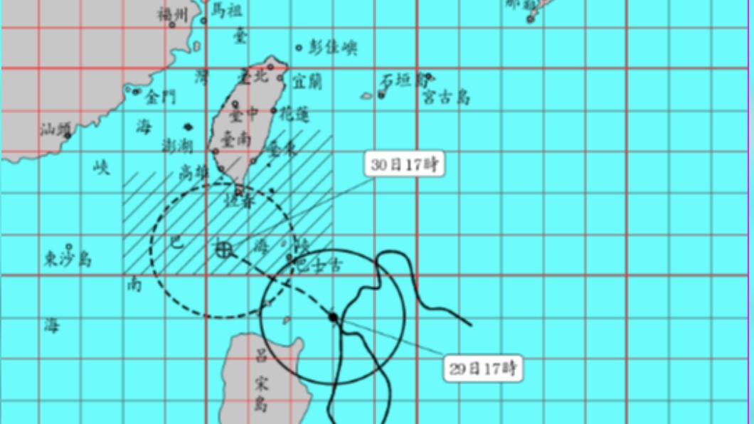 中度颱風蘇拉陸上警報發布。（圖／氣象局） 快訊／中颱蘇拉陸警發布！屏東納警戒區　東部、南部留意豪雨