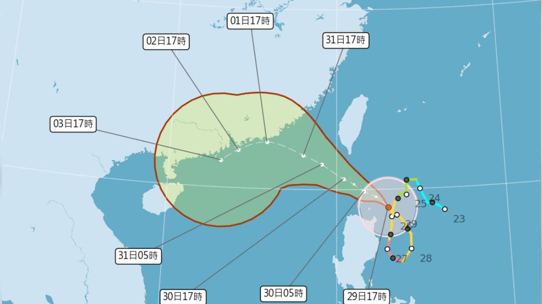 週三、四（30日、31日）蘇拉颱風距台最近。（圖／翻攝自中央氣象局）