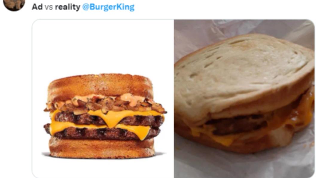 有網友在推特上PO出漢堡王「理想vs現實」的對比照。（圖／翻攝自@robert_breeze推特）
