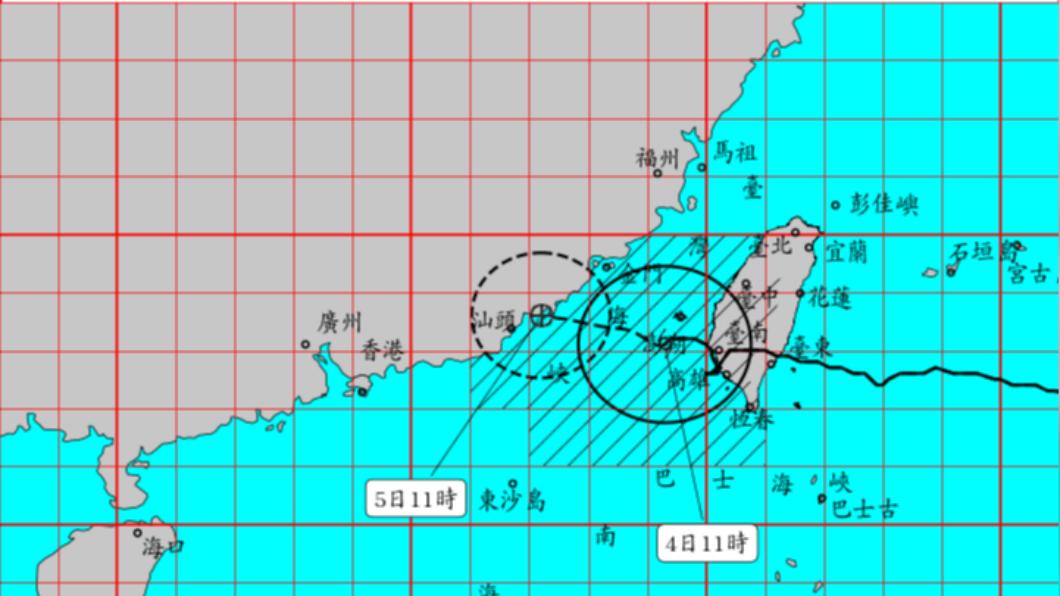 氣象局表示，台中、花蓮、台東已經脫離暴風圈，最快下午本島有機會脫離暴風圈，並解除陸上颱風警報。（圖／氣象局）
