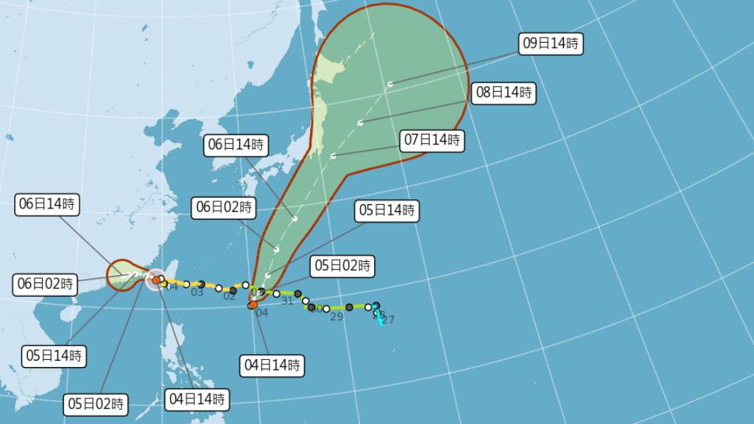 海葵預計今晚持續朝西移動，明日鴛鴦颱風生成。（圖／氣象局）