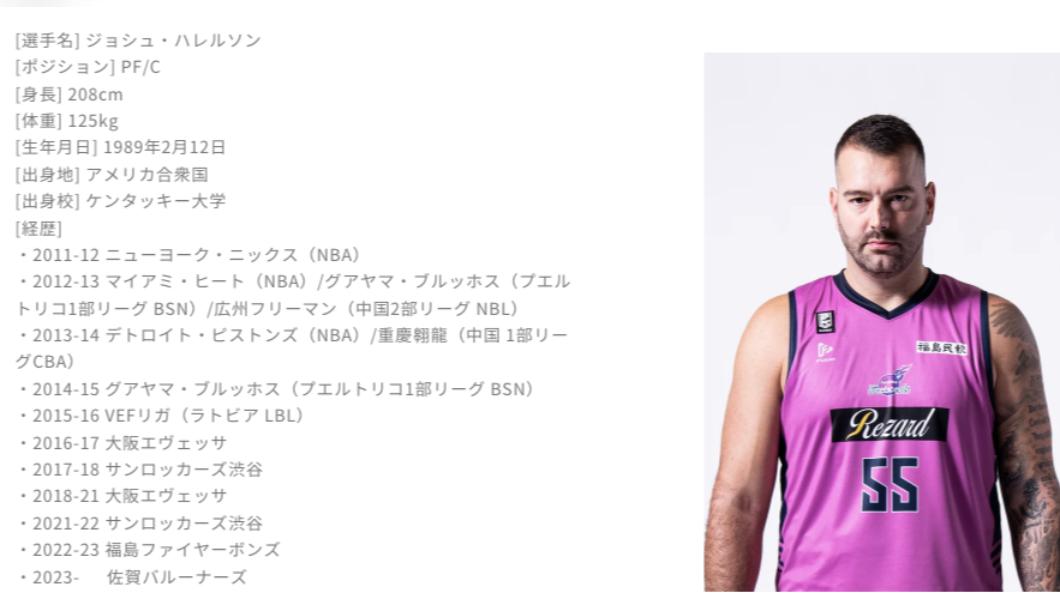 日本又有新歸化球員Josh Harrellson。（圖／翻攝佐賀氣球官網）
