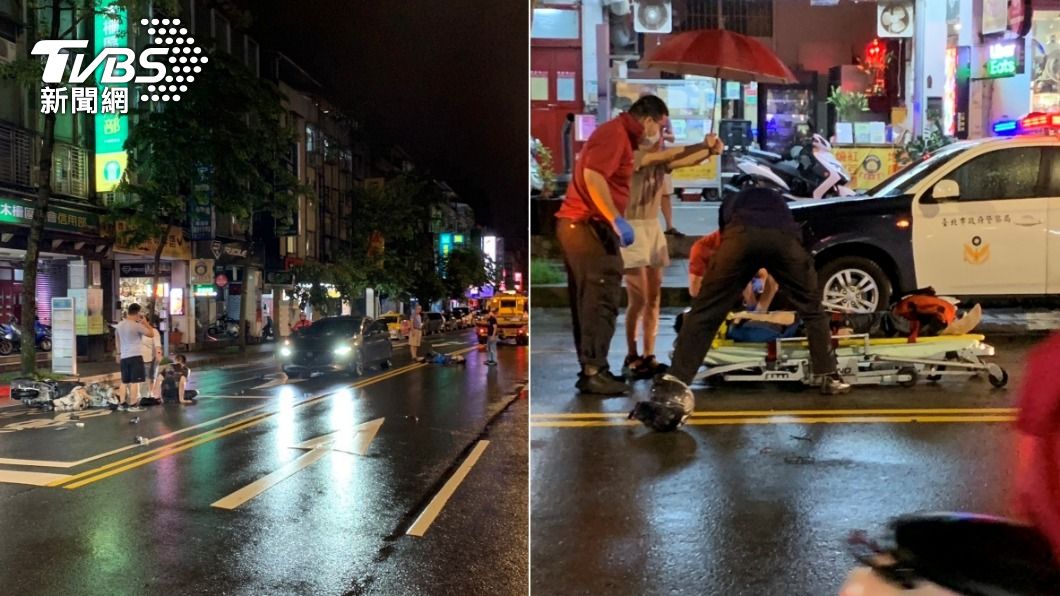 男大生騎車自摔後又遭追撞，下一秒竟遭對向拖板車輾斃。（圖／TVBS）