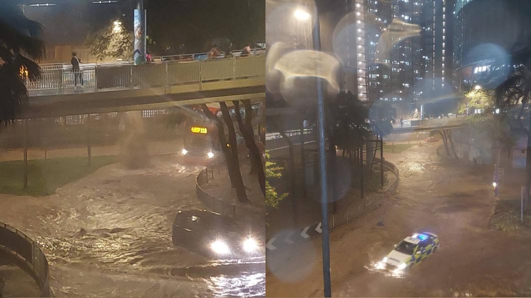 香港發出黑色暴雨警告，大雨導致多地淹水。（圖／翻攝自臉書）