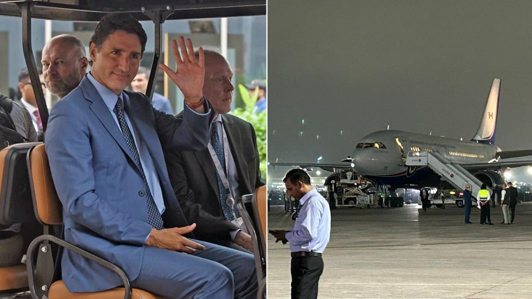 加拿大總理杜魯道因為飛機故障而被迫在印度多待一天。（圖／翻攝自Twitter@ndtv、@MickeyDjuric）
