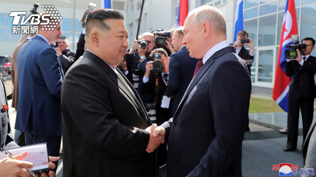 北韓領導人金正恩與俄羅斯總統普欽。（照片來源：AP）