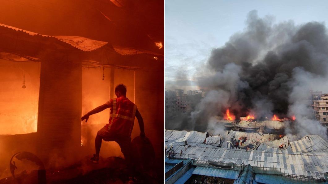 孟加拉首都的市場驚傳火災。（圖／翻攝自Twitter@dailystarnews）