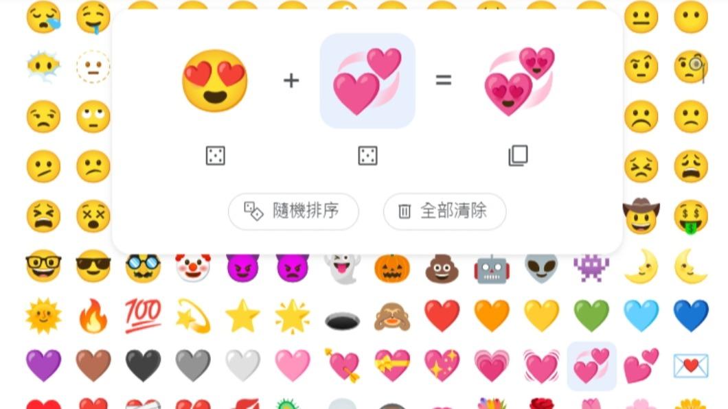 選擇兩個不同的表情符號,系統會自動結合成一個新的Emoji圖案。(圖/翻攝自Google網頁)