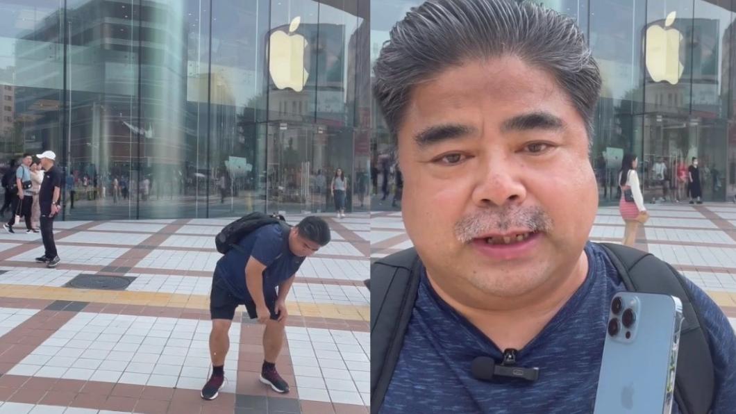劉金直接在蘋果店前摔爛手機。（圖／翻攝自劉金微博）