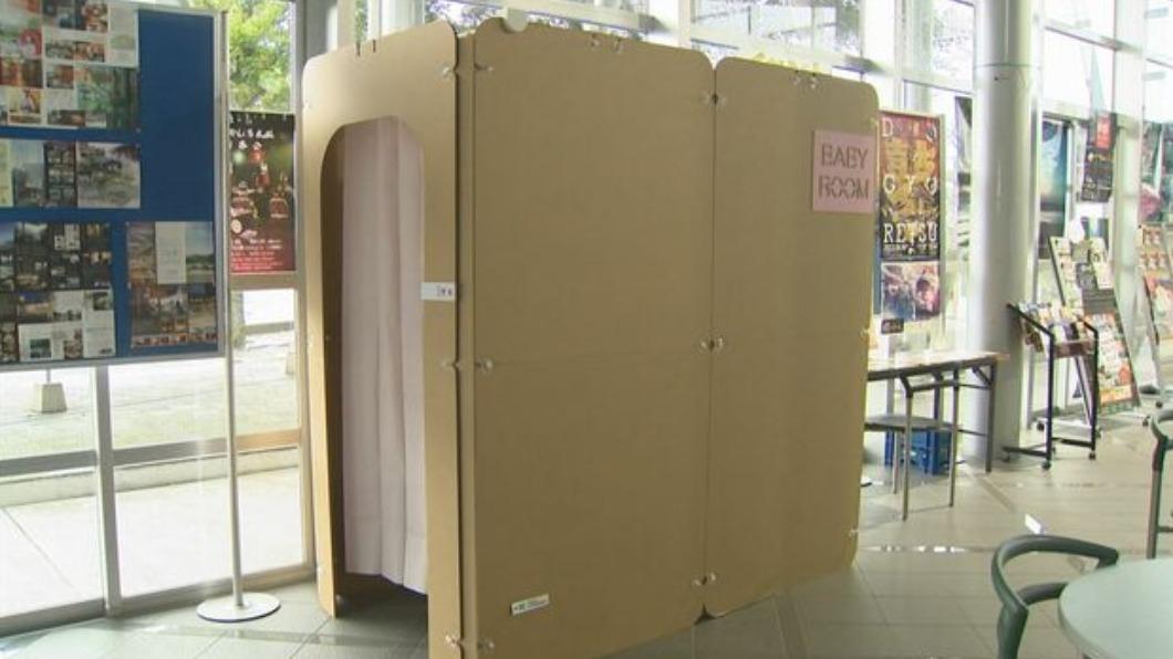 日本島根縣的公路休息站設置了紙箱哺乳室，但沒有天花板、無法上鎖的設計遭到民眾批評。（圖／翻攝自@hoangaxit150992推特）