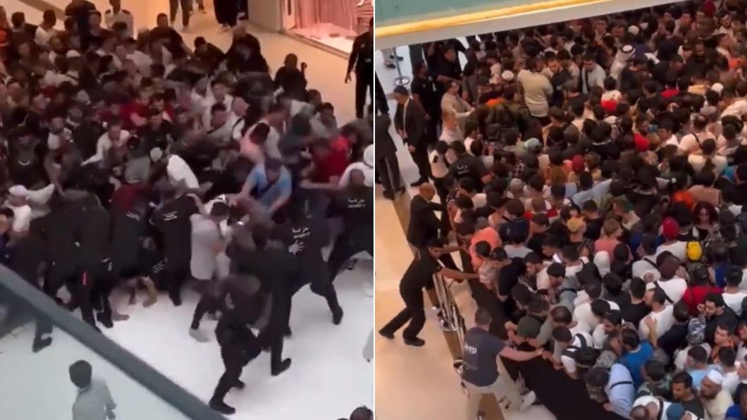 杜拜果粉為了搶購新款iPhone而爆發推擠衝突。（圖／翻攝自Twitter@mahmutozzer、@AlertaMundial2）