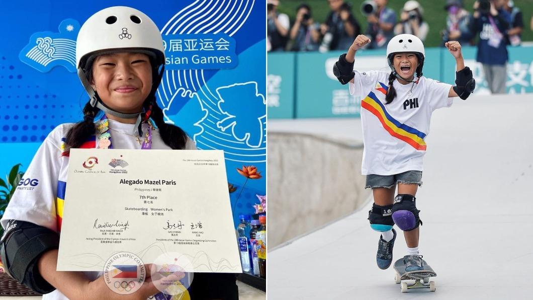 來自菲律賓、年僅9歲的「滑板女孩」阿萊加多。（圖／翻攝自Twitter@OneSportsPHL、Instagram@mazelparis）