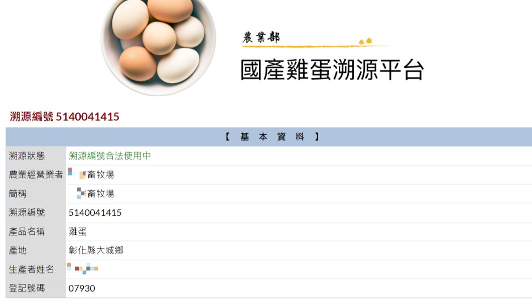 經掃描雜糧行雞蛋籃子QR-Code，確認該雞蛋並非進口蛋。（圖／翻攝自官網）