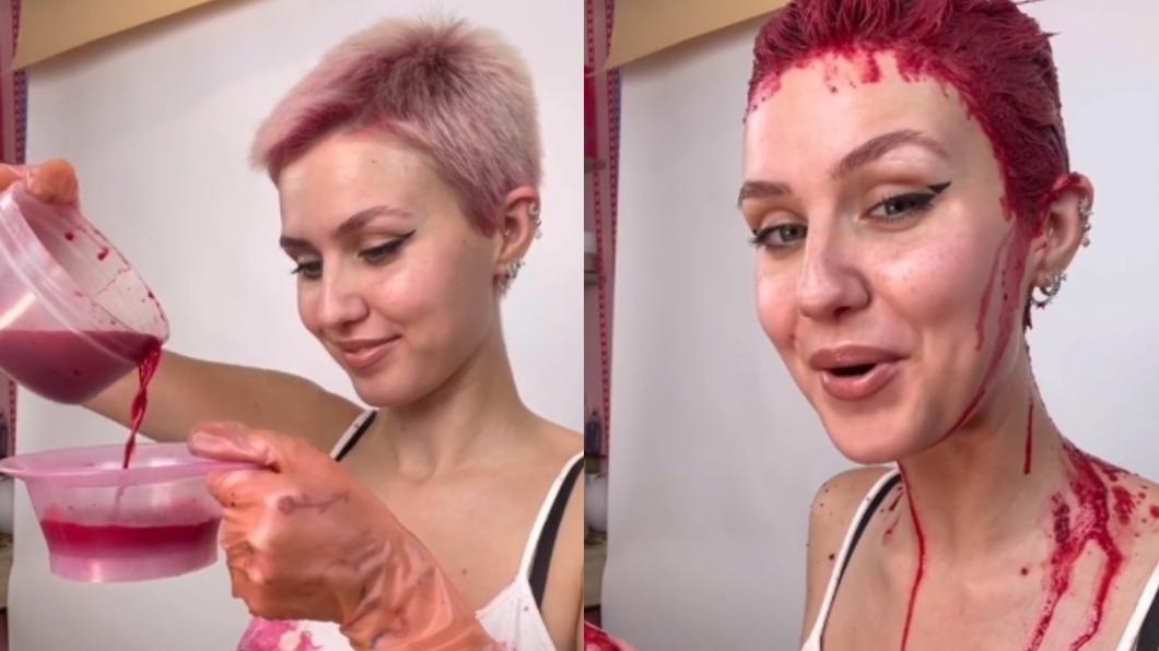女子太無聊而做了一個染髮的實驗。（圖 / 翻攝自TikTok）