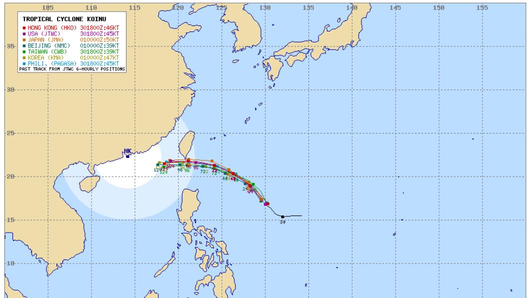 小犬颱風預測路徑。（圖／翻攝typhoon2000）