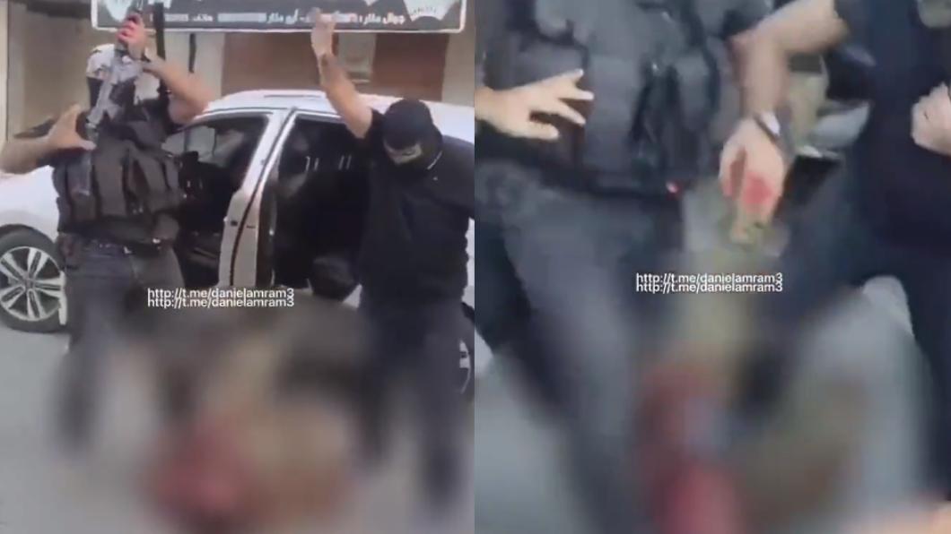 網上流傳一段哈瑪斯激進分子對著軍裝士兵施暴的影片。（圖／翻攝自@intermarium24推特）