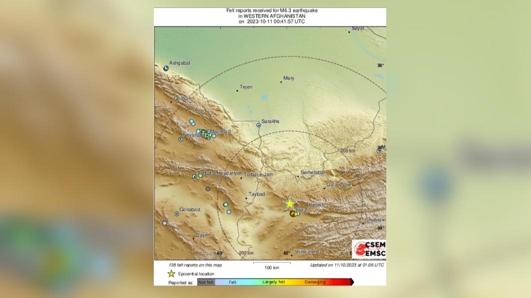 阿富汗再次發生強震。（圖／翻攝自推特@@LastQuake）