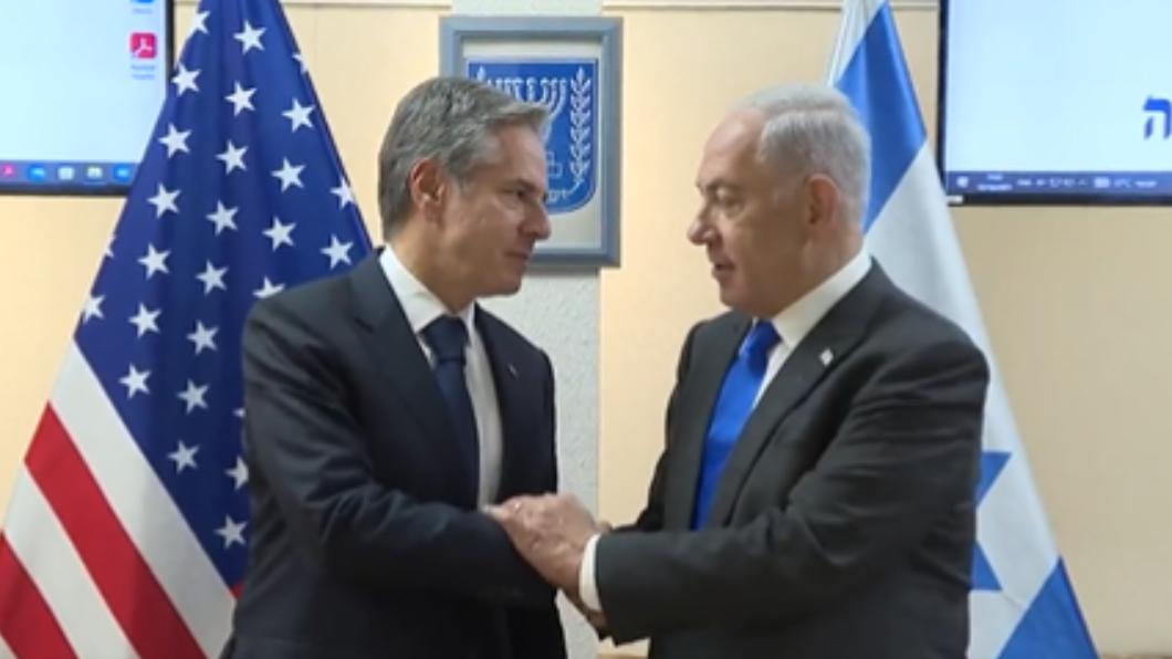 美國國務卿布林肯（Antony Blinken）會晤以國總理納坦雅胡（Benjamin Netanyahu）。（圖／翻攝自 推特）