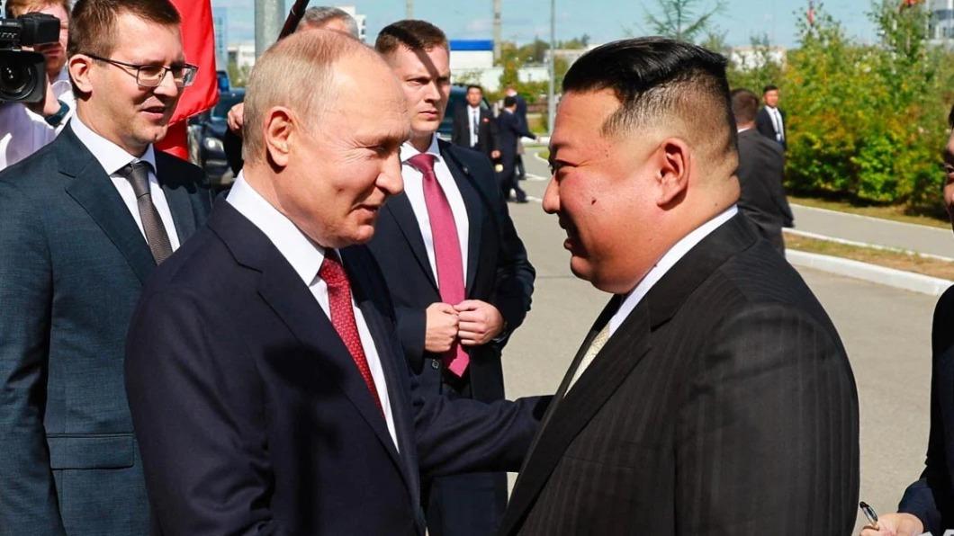 普欽與金正恩於2023年9月在俄羅斯會晤。（圖／達志影像美聯社）