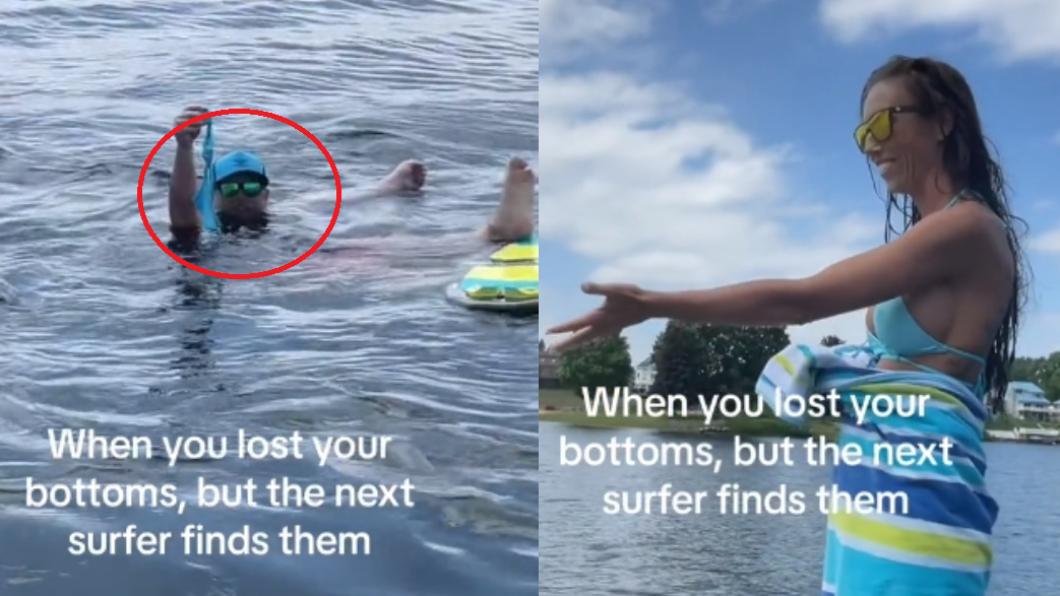 女子才沖浪時，比基尼泳褲不小心被沖走。（圖 / 翻攝自@Surfergirl.11 TikTok）