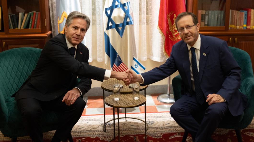 布林肯(圖左)上週與以色列總統赫佐格會面。(圖 ／翻攝自X@SecBlinken)