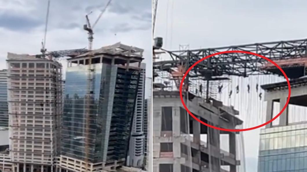 巴西1棟建築發生倒塌意外，建築工人懸掛在140公尺的高空中。（圖／翻攝自YouTube@UOL）