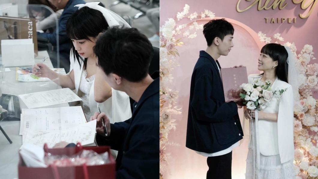 朱咩一襲白色洋裝，與男友登記結婚。（圖／翻攝自朱咩IG）