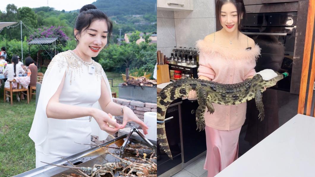 「廚娘小何」日前一段殺鱷魚做包、烹飪的影片引起熱議。（圖／翻攝自@廚娘小何　微博）