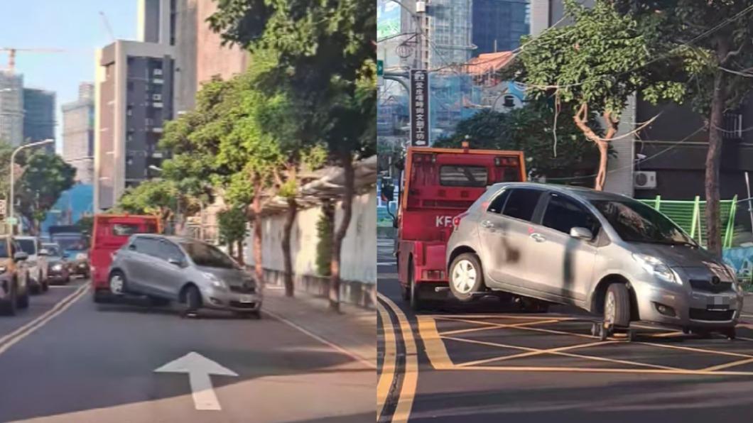 車子被拖吊卻在路上左右飄移。（圖／翻攝自爆料公社二社）