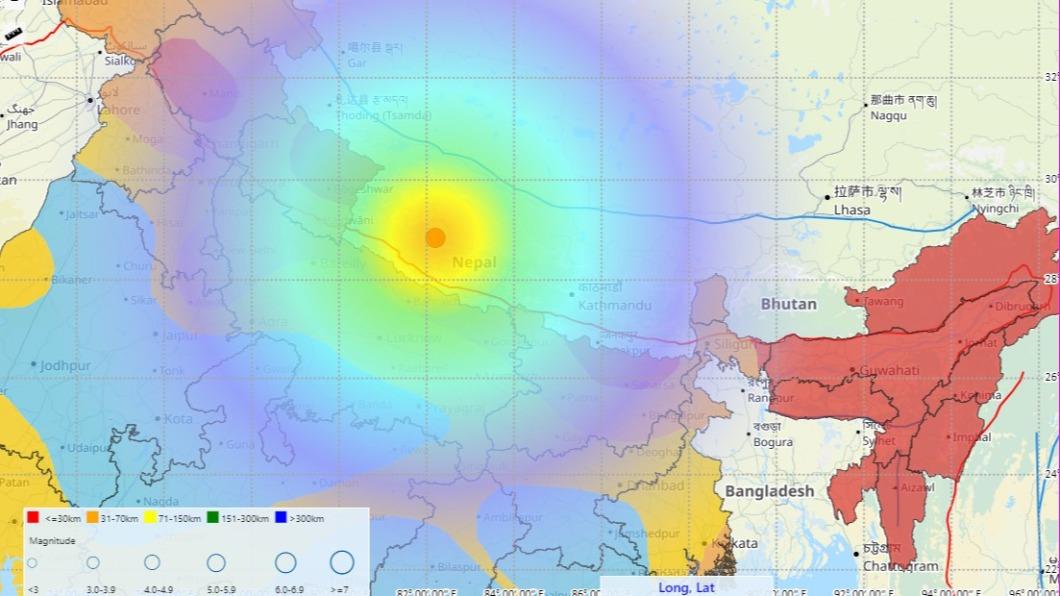 尼泊爾賈賈科特地區發生規模6.4強震。（圖／翻攝自尼泊爾國家地震中心）