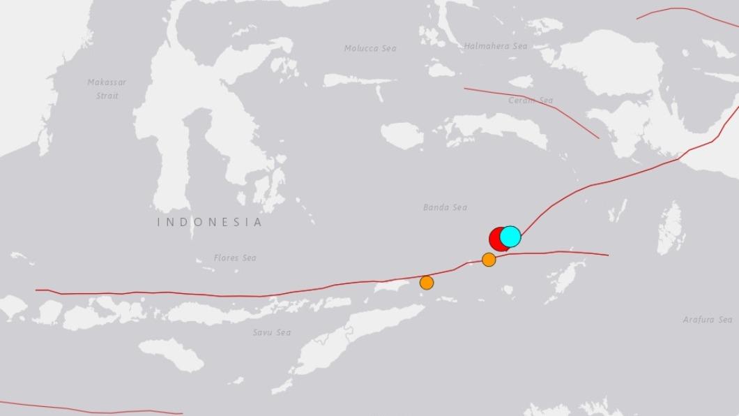 印尼班達海驚傳連2起強震。（圖／翻攝自USGS）