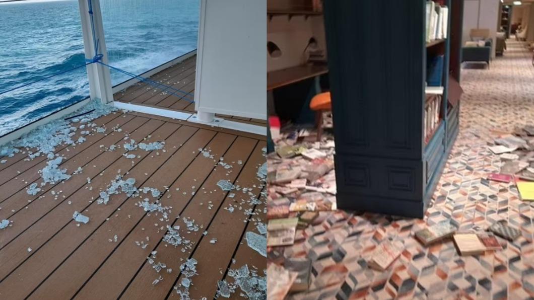 英國郵輪遭遇暴風雨，9公尺大浪撞擊窗戶。（圖／翻攝自每日郵報）