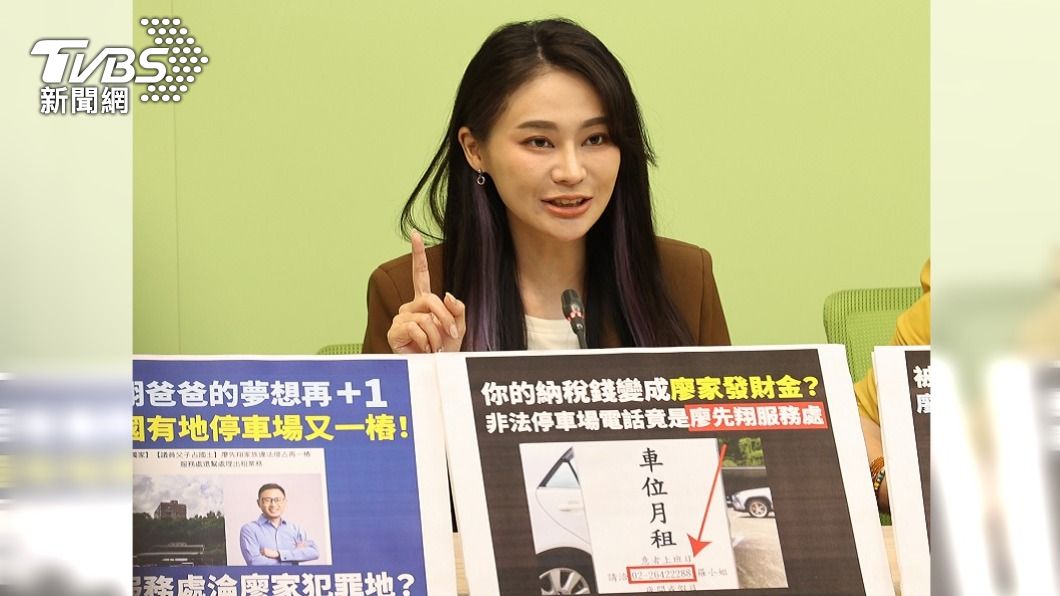 民進黨立委賴品妤在立法院舉行「廖先翔家族違法侵占再一樁」記者會。（圖／中央社）