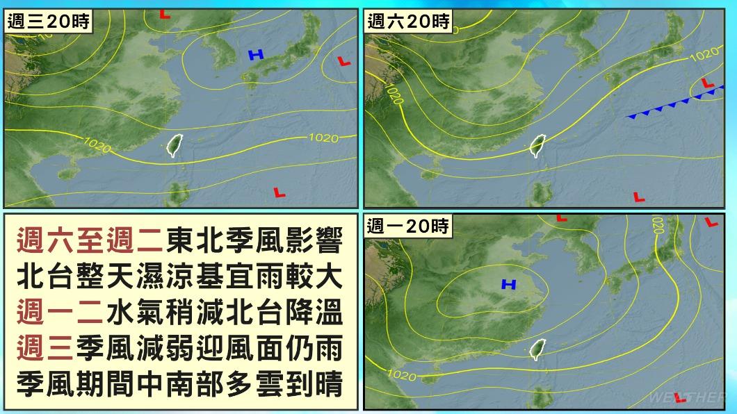 週六至週二北台灣受東北季風影響較大。（圖／TVBS）