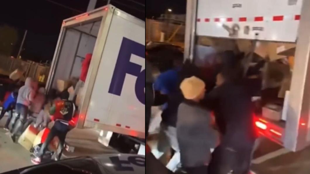 「聯邦快遞」（FedEx）貨車等紅燈時遭40歹徒搶劫。（圖／翻攝自 推特@GigaBeers）