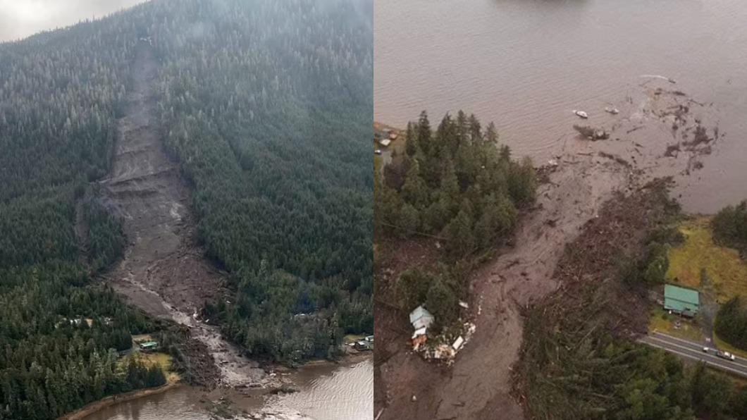 阿拉斯加州（Alaska）偏遠小鎮蘭格爾（Wrangell）發生土石流。（圖／翻攝自《每日郵報》）