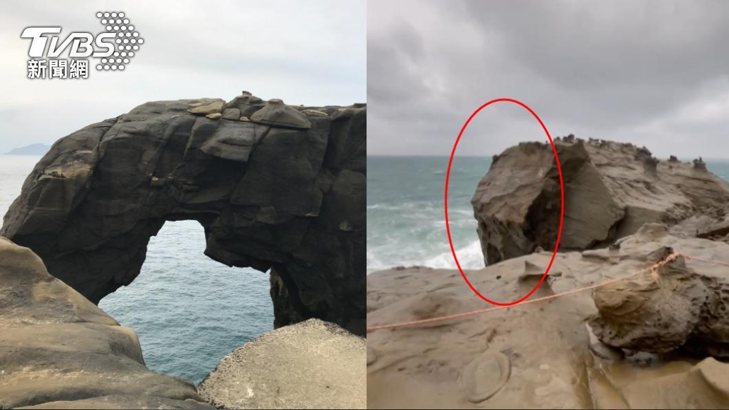 台灣象鼻岩斷裂前（左）與斷裂後（右）。（圖／TVBS）