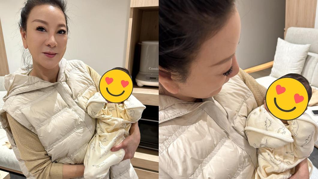楊繡惠手托著嬰兒表示已當姨婆1個月。（圖／翻攝自楊繡惠臉書）