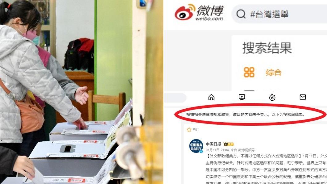 「台灣大選」標籤在微博遭到搜尋限制。（圖／TVBS、翻攝自微博）