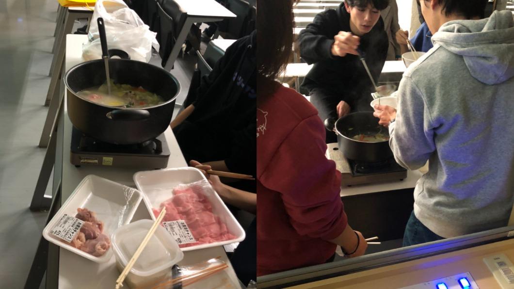 日本大學生在課堂煮火鍋。（圖／翻攝自X@smasuda）
