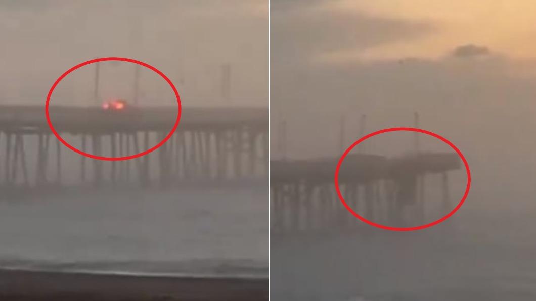 美國有輛汽車直接衝出碼頭、墜入海中。（圖／翻攝自X@davenewworld_2）