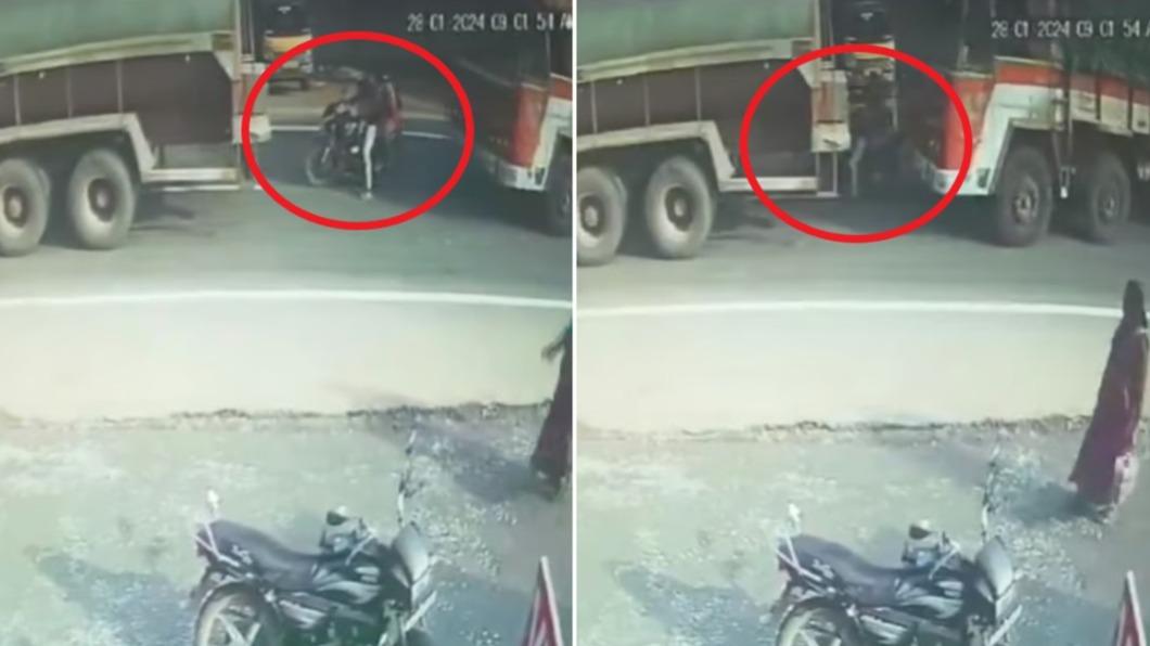 印度有對夫妻日前載著2名小孩上街時遭後方卡車撞死。（圖／翻攝自X@MySalemCity）
