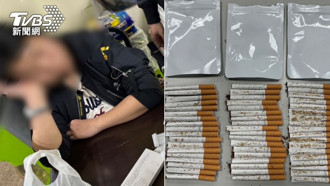 女藥頭企圖販毒遭逮捕，警方查獲彩虹菸、毒咖啡包。（圖／TVBS）