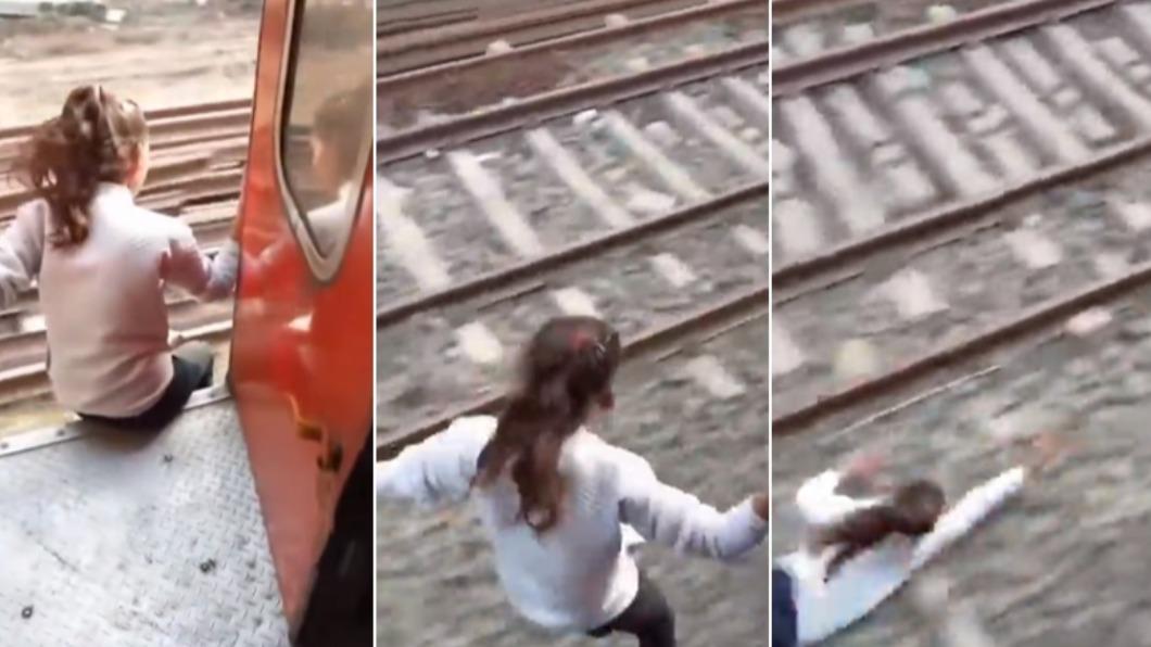 印度少女疑似拍攝抖音挑戰跳火車。（圖／翻攝自@baldwhiner　X）