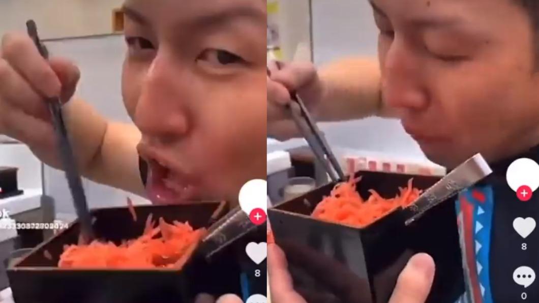 日男用私筷狂吃公用紅薑。（圖／翻攝自X@catbamiami/）