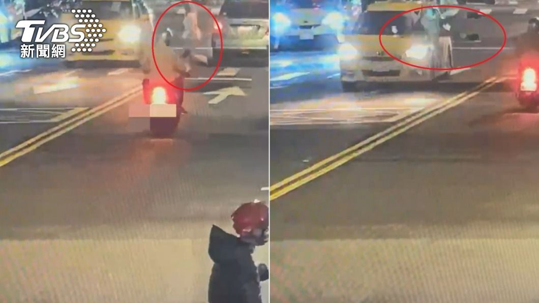 女子闖紅燈被計程車撞飛。（圖／TVBS）