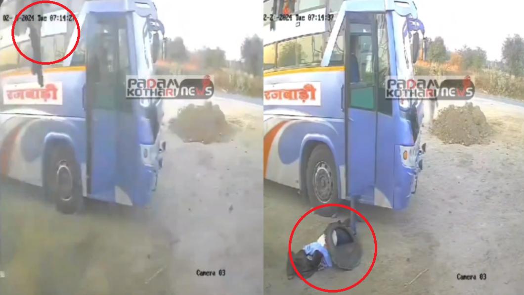 印度一名司機在為公車充氣時，沒想到輪胎突然爆炸。（圖／翻攝自X）